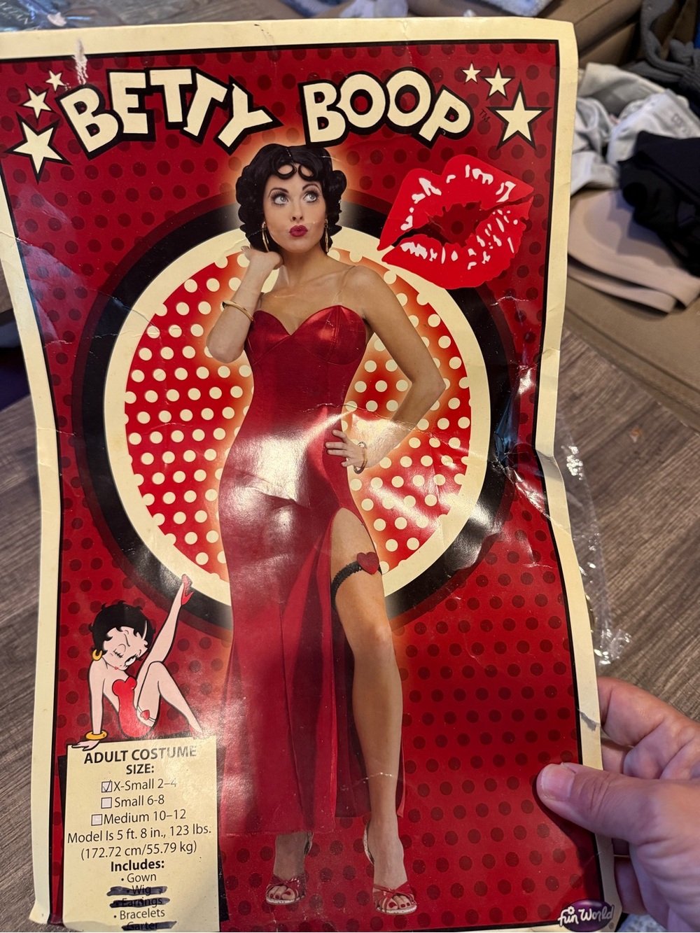 Fun World Betty Boop Costume Red Strapless Gown Dress XS 2-4 Halloween Retro